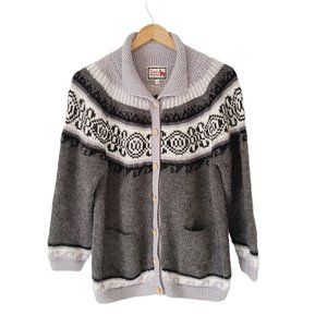 Vintage 100% Alpaca Cardigan Gray Handmade Fair Isle Size‎ Small grandpa Granny